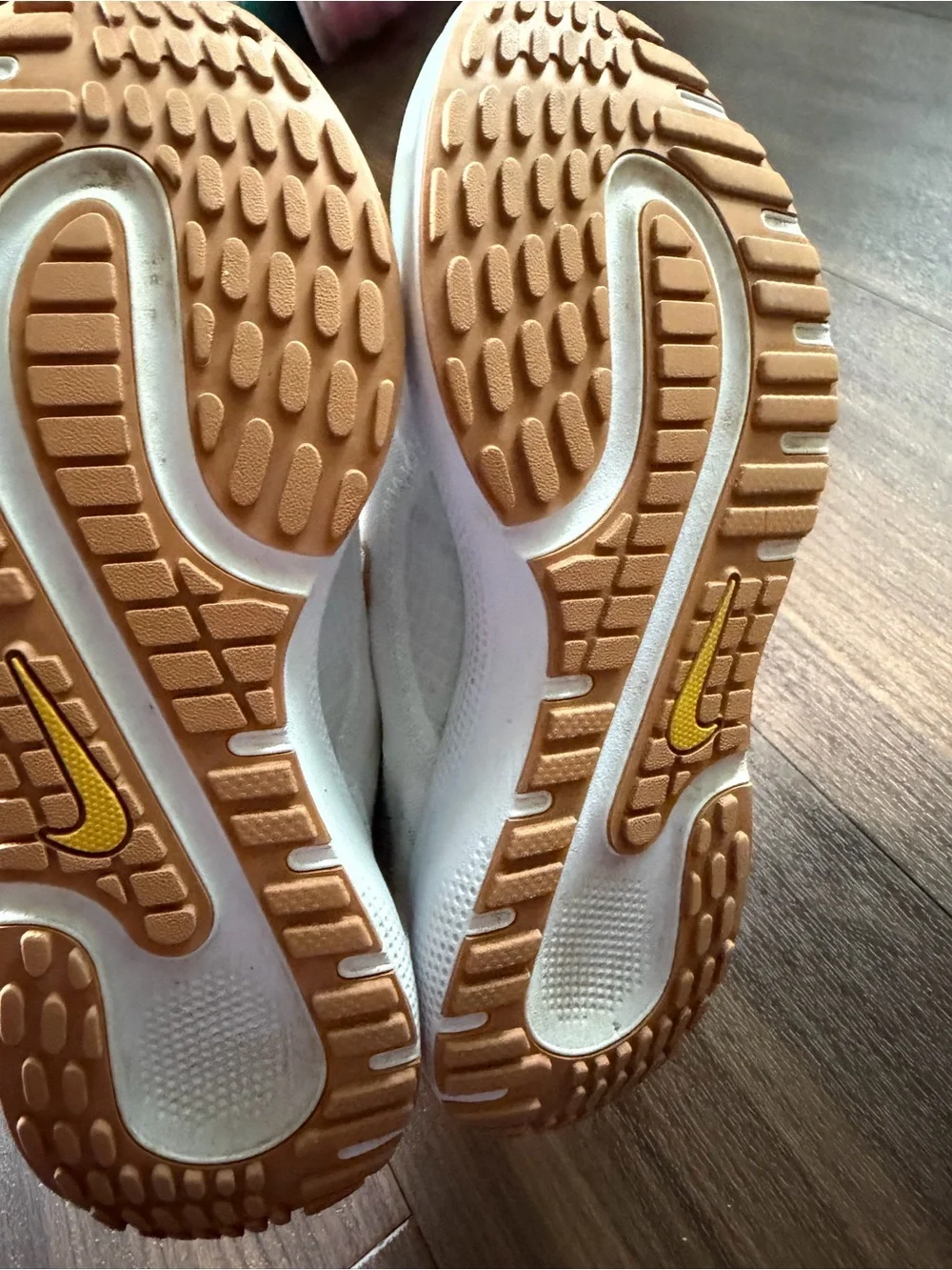 Nike Kids White Sneakers with Pale Yellow Accents